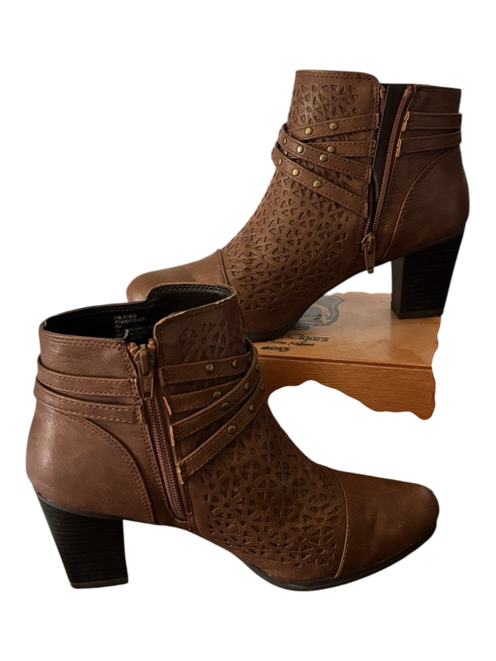 Rialto Women's Brown Perforated Ankle Booties with Studded Strap
